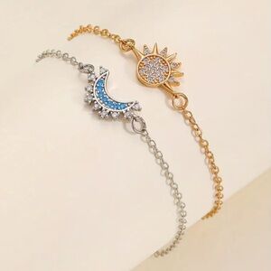 Gold and Silver Sun and Moon Bracelet Set